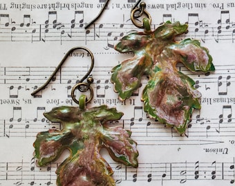 Handmade Enameled Maple Leaf Earrings: Cottagecore Fall Jewelry