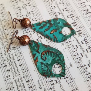 Copper Patina Statement Earrings: Boho Southwestern Geometric Dangles