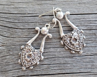 Silver Heart Earrings, Cowgirl Earrings, Southwestern Earrings, Tribal Earrings, Everyday Earrings, Romantic Earrings