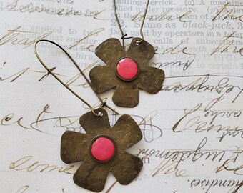 Boho Flower Power Earrings: Hot Pink Hippie Earrings