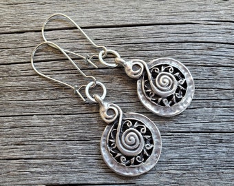 Silver Swirl Earrings, Cowgirl Earrings, Southwestern Earrings, Tribal Earrings, Everyday Earrings, Funky Earrings