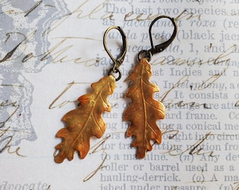Hand Painted Oak Leaf Earrings, Copper Gold, Autumn Harvest