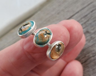 Turquoise and Silver Ring Turquoise and Copper Ring Gemstone Ring Silver Faux Gemstone Ring Handmade Dome Ring Southwestern Ring Cowgirl