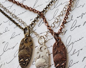 Hedgehog Layering Pendant Necklace: Woodland, Animal Lover, Fairycore, Whimsigoth, Wildlife, Silver, Brass, Copper