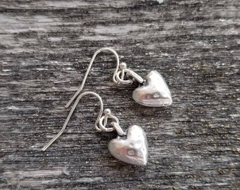 Tiny Silver Puffed Heart Earrings Simple Petite Cowgirl Southwestern Gift for Her Romantic Love Rustic Boho Valentine Tesla Designs