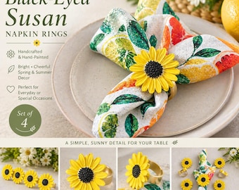 Servilleteros con diseño de margaritas pintadas a mano – Decoración de mesa para primavera y verano – Servilleteros florales – Decoración de cocina – Decoración para bodas – Los juegos varían