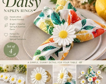 Hand-Painted Daisy Napkin Rings – Spring&Summer Table Decor – Floral Napkin Holders – Cottagecore Kitchen Decor – Wedding Decor - Sets vary