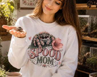 Spood Mom Jumping Spider Sweatshirt: Floral Arachnid Bug Lover Sweater