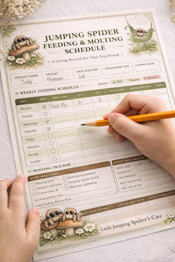 Jumping Spider Feeding Molting Tracker | Pet Care Log (PDF Download)
