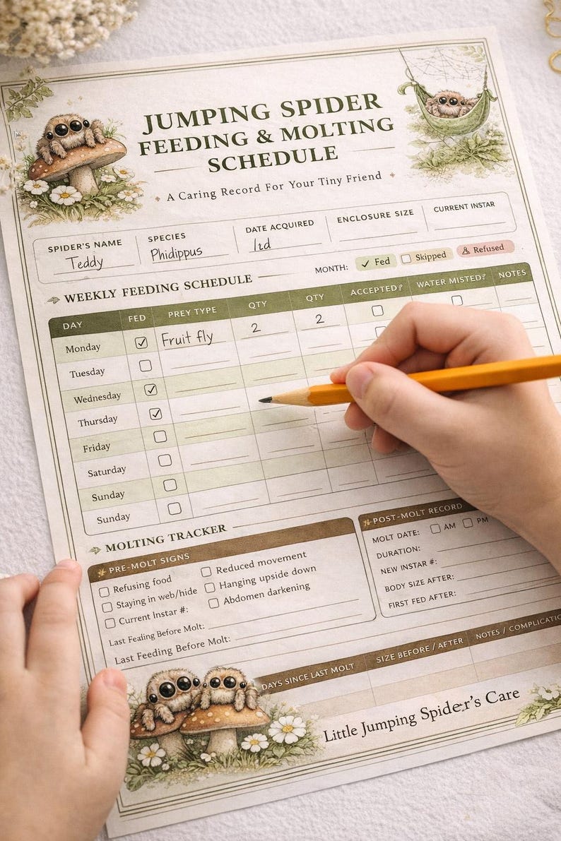 Jumping Spider Feeding Molting Tracker | Pet Care Log (PDF Download) image 1