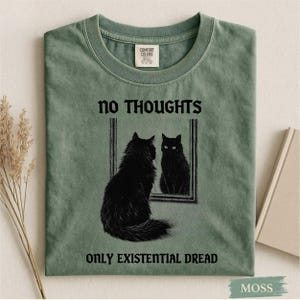 Black Cat Reflection Existential Dread Comfort Colors T-Shirt - Funny Dark Humor Graphic Tee