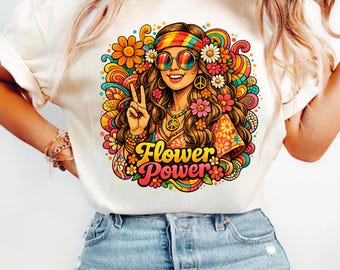 Flower Power Retro Daisy T-Shirt, Seventies Boho Peace Sign Tee, Comfort Colors Hippie Shirt