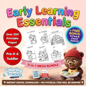 200+ Pgs Early Learning Essentials: Alphabet & Number Tracing Worksheets, Pre-K Trace Bundle, Digital iPad , Printable Activity