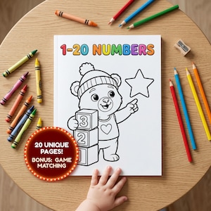 Milyn l'Orsa - Disegni da colorare e ricalcare i numeri da 1 a 20, schede di matematica per la scuola materna, apprendimento per bambini piccoli, PDF stampabile + certificato premio