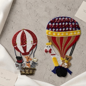 Sequin Hot Air Balloon Patch | Whimsical Embroidered Appliqué with Circus Animals & Toys for Jackets,Bags or Kids Fashion