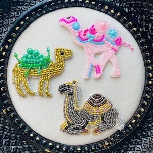Parche de camello con cuentas - Aplique bordado de animal del desierto para chaqueta vaquera - Parche único de estilo bohemio para ropa y bolsos