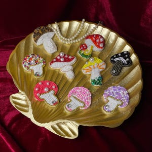 Hand Beaded Mushroom Patch | Embroidered Cottagecore Applique | Fairycore Forest Aesthetic Patch for Jacket Sweater & Bag