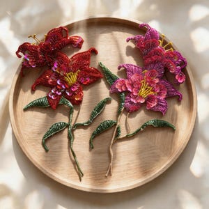 3D-pärlbroderad blommig lapp - Handpärlad paljettblommaapplikation - Broderad baslapp för jeansjacka
