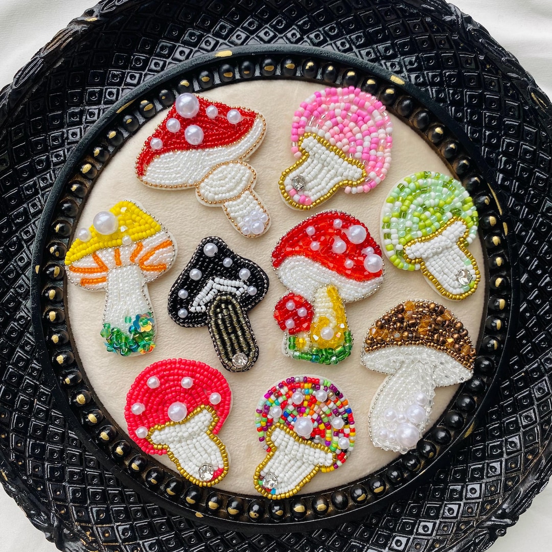 Hand Beaded Mushroom Patch | Embroidered Cottagecore Applique ...