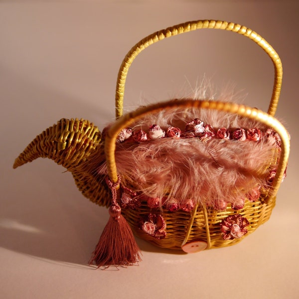 Vintage handbag 1960 's "THANKSGIVING" unique piece   upcycling embellished purse