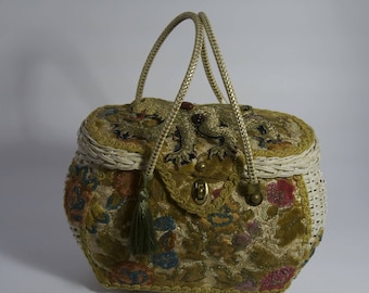 Sac à main vintage 1960   " Golden LIon  " pièce unique retro chic  insolite steampunk upcycling purse embellished bag cadeau pour elle