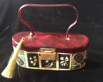 Antik handväska, 1910-1920 "Marmorfågel" unikt återvunnet Art Deco-stycke, unik gåva, utsmyckad väska, konstnärlig väska