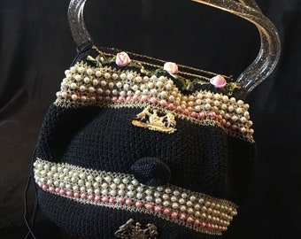 Vintage pouch purse 1940 "Rococo "vintage  unique piece retro chic steampunk bag upcycling embellished bag Art Deco