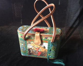 Sac à main vintage 1960   "Le jardin parfumé "  pièce unique retro  steampunk  insolite surcyclage  sac de soirée mariage cadeau pour elle