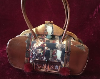 sac à main vintage  1940  " L'ÉPOUSÉE"  pièce  unique retro chic art bag steampunk mariage Gustav Klimt surcyclage cadeau pour elle