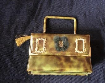 Sac à main vintage 1970 "  Green Baroque  "  pièce unique retro chic insolite steampunk surcyclage  mariage cadeau pour elle