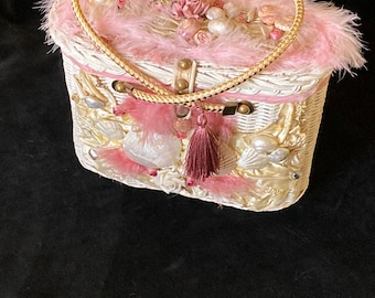 Vintageväska vintageväska 1960 "Pink Summer" unik väska återvunnen väska rottingväska utsmyckad väska boho väska hippieväska bröllopsgästoutfit