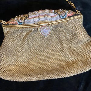 Sac à Main Vintage Perles Artisanat Ancien - Style Créateur Soirée Noir - Occasion