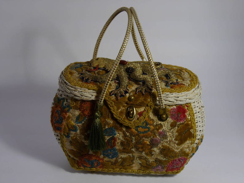 Sac à main vintage 1960 Golden LIon pièce unique retro chic insolite steampunk upcycling purse embellished bag cadeau pour elle image 2