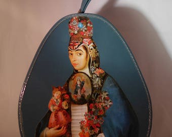 Bolso/maleta vintage, década de 1960, "Místicas Novias", bolso reciclado único, bolso de vinilo artístico, monedero único, México