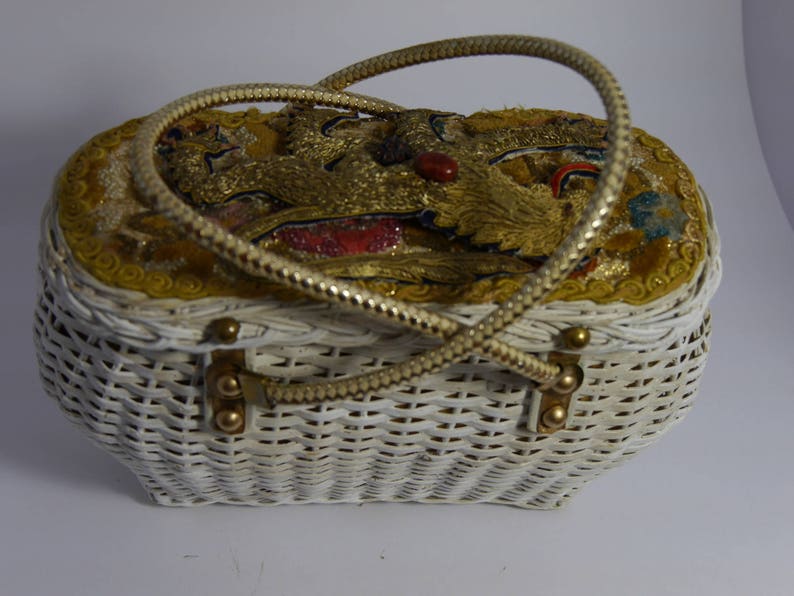 Sac à main vintage 1960 Golden LIon pièce unique retro chic insolite steampunk upcycling purse embellished bag cadeau pour elle image 3