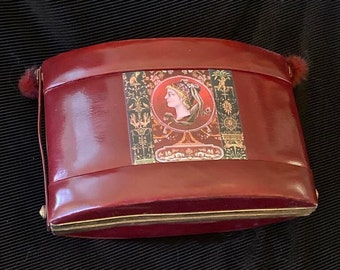 Sac à main  vintage années 1930 cuir "Sublime Renaissance "  pièce unique retro insolite  surcyclage  art deco mariage cadeau  unique