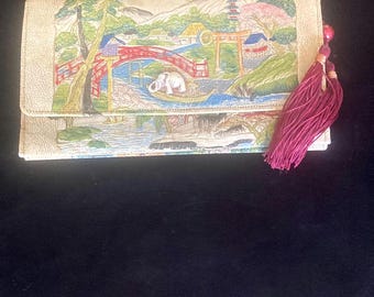 Vintage clutch, vintage "Garden of the Orient" art déco-väska, orientalisk väska, japansk clutch, antik clutch, vintage aftonväska, handväska