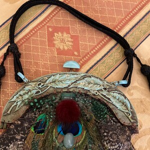 Sac à main vintage 1920 Peacock pièce unique insolite steampunk art deco upcycling surcyclage sac mariage cadeau pour elle image 3