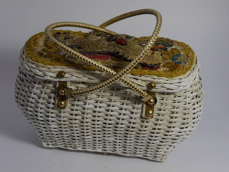 Sac à main vintage 1960 Golden LIon pièce unique retro chic insolite steampunk upcycling purse embellished bag cadeau pour elle image 4