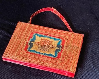 Sac à main de soirée vintage cuir rouge "La belle florentine"  retro chic insolite Italie cadeau unique mariage cadeau pour elle