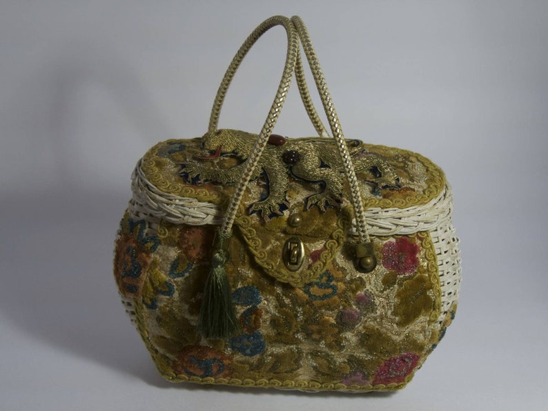Sac à main vintage 1960 Golden LIon pièce unique retro chic insolite steampunk upcycling purse embellished bag cadeau pour elle image 1