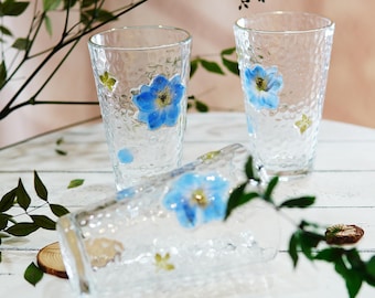 Florale Glastasse mit echten gepressten Blumen, Geschenk für Sie
