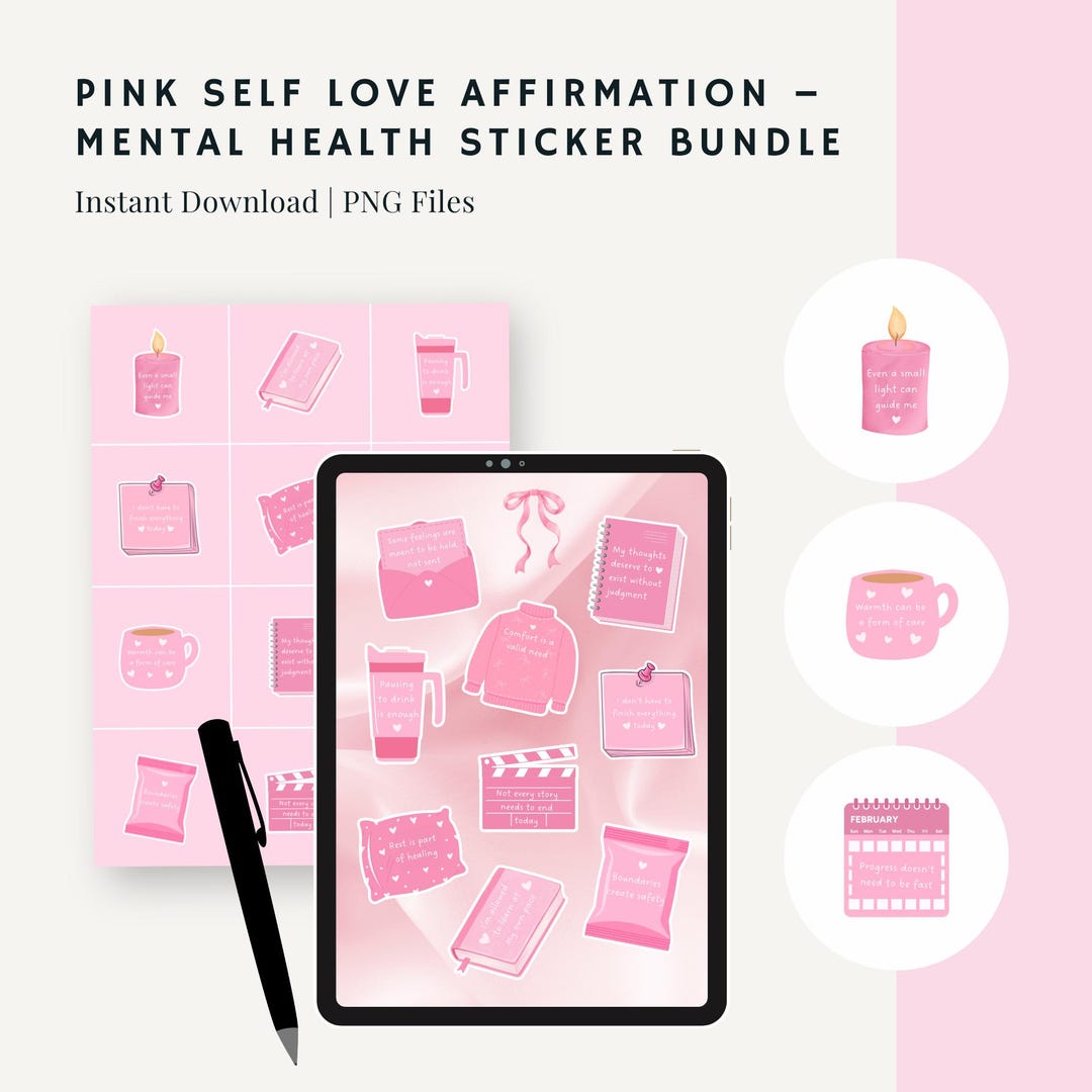 Pink Mental Health Affirmation Stickers | Self-love Planner (digital ...