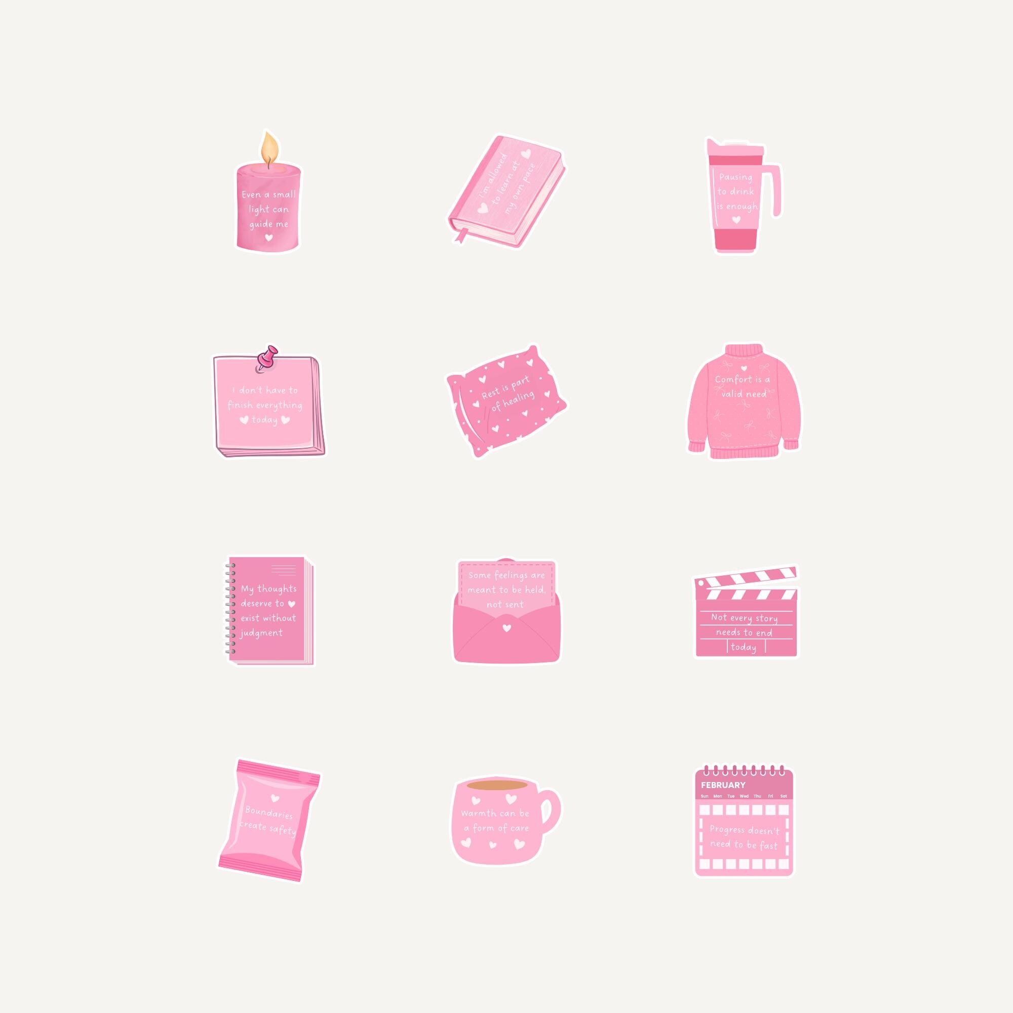 Pink Mental Health Affirmation Stickers | Self-love Planner (digital ...