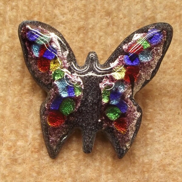 Broche papillon (grand modèle), émail multicolore