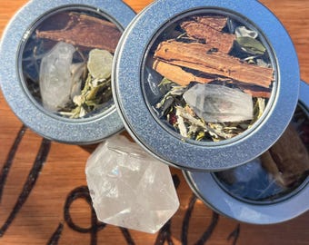 Loose Leaf  Smudge with resin and Crystal Protection and Clearing 2oz tin