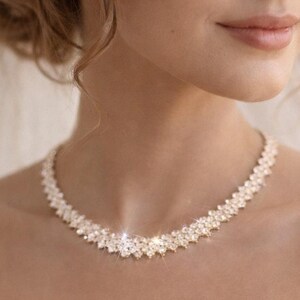 Gold Tennis Necklace for Women, Cubic Zirconia Diamond Look Necklace, Bridal Wedding Jewelry, Elegant Anniversary Gift