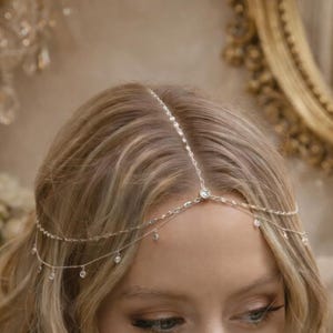 Luxury Crystal Bridal Headpiece, Gold Forehead Chain Head Jewelry, Wedding Hair Accessory Boho Bride