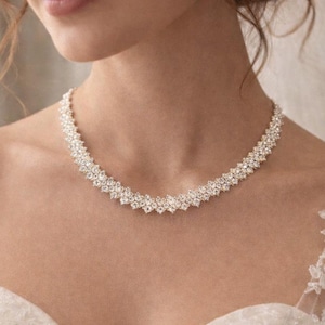 Gold Tennis Necklace for Women, Cubic Zirconia Diamond Look Necklace, Bridal Wedding Jewelry, Elegant Anniversary Gift