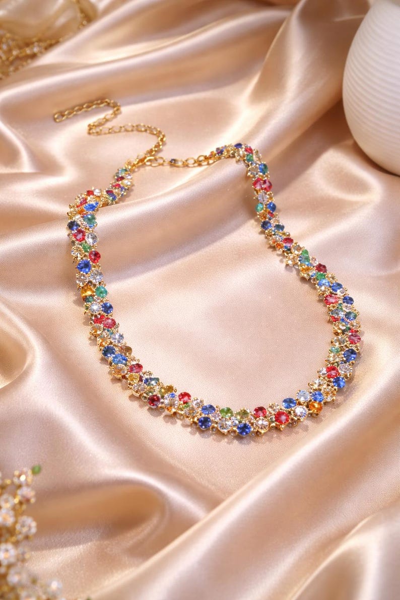 Gold Tennis Necklace for Women, Cubic Zirconia Diamond Look Necklace, Bridal Wedding Jewelry, Elegant Anniversary Gift
